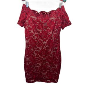 Red Lace Sexy Bodycon Off the Shoulder Stretchy Mini Evening Cocktail Dress